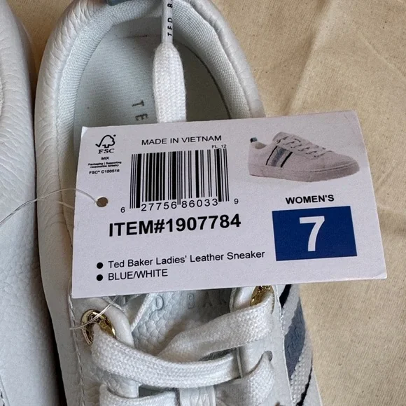 Ted Baker White Leather Low-Top Sneakers with Blue Accent - Picture 3 of 6